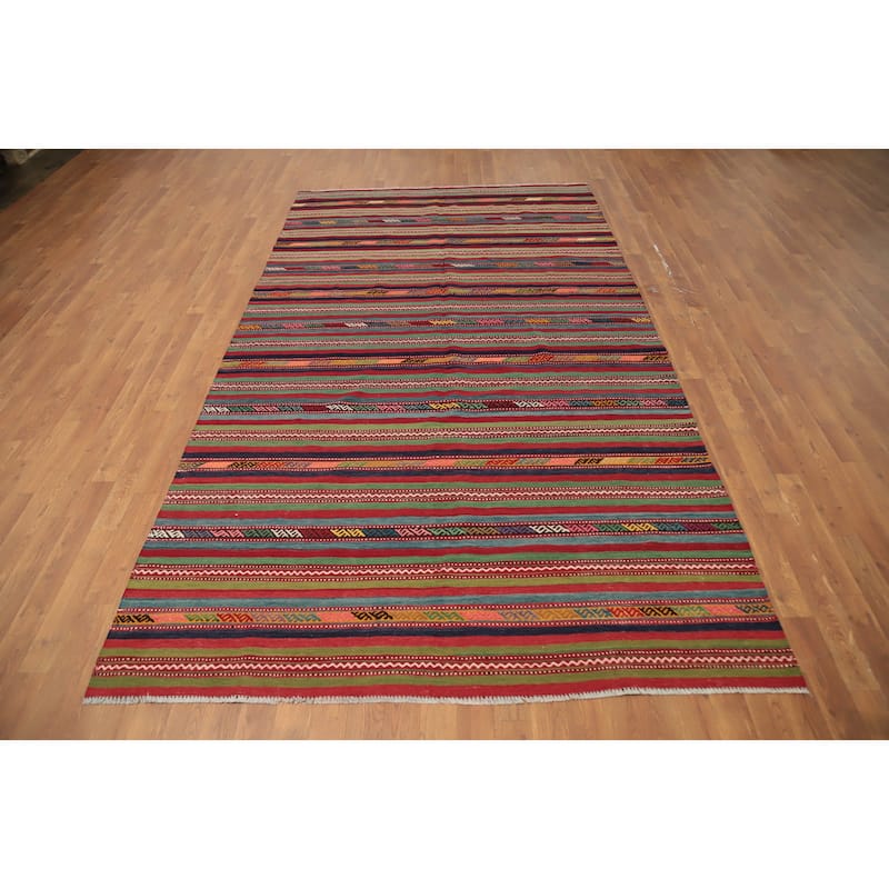 Hand Woven Oriental 100% Wool Carpet Southwestern Tribal Multi-Colored Kilim Area Rug - 10' 1'' X 5' 8''