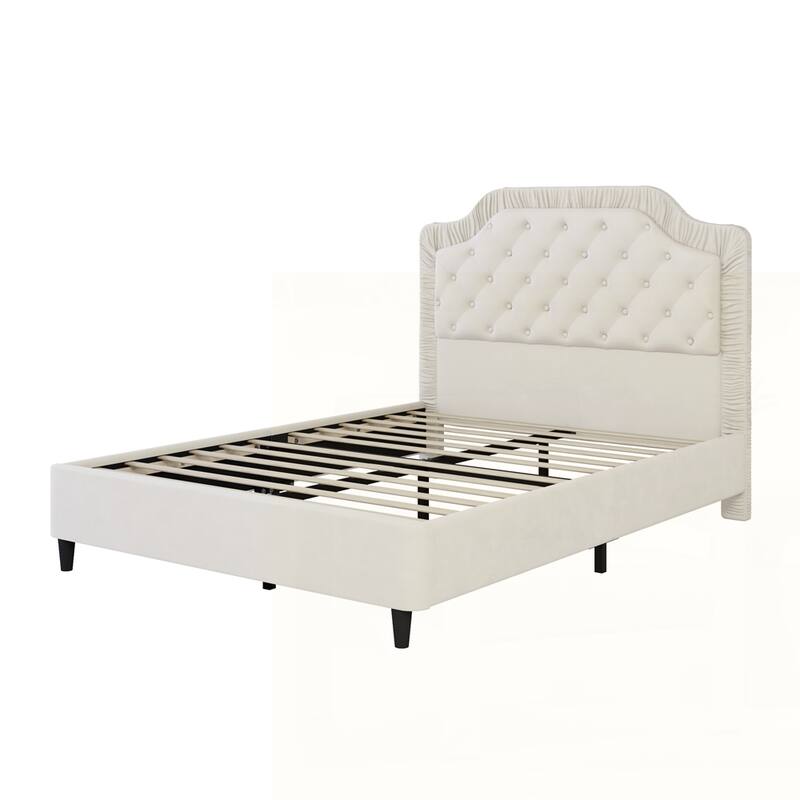 Upholstered Bed with Ruched and Button Tufted Headboard