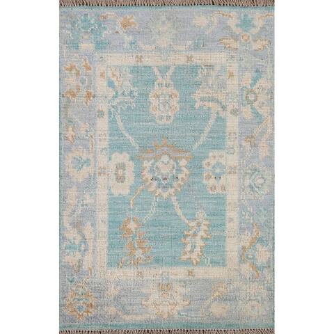 Turquoise Oushak Turkish Oriental Rug Handmade Traditional Wool - 2'0" x 3'0"