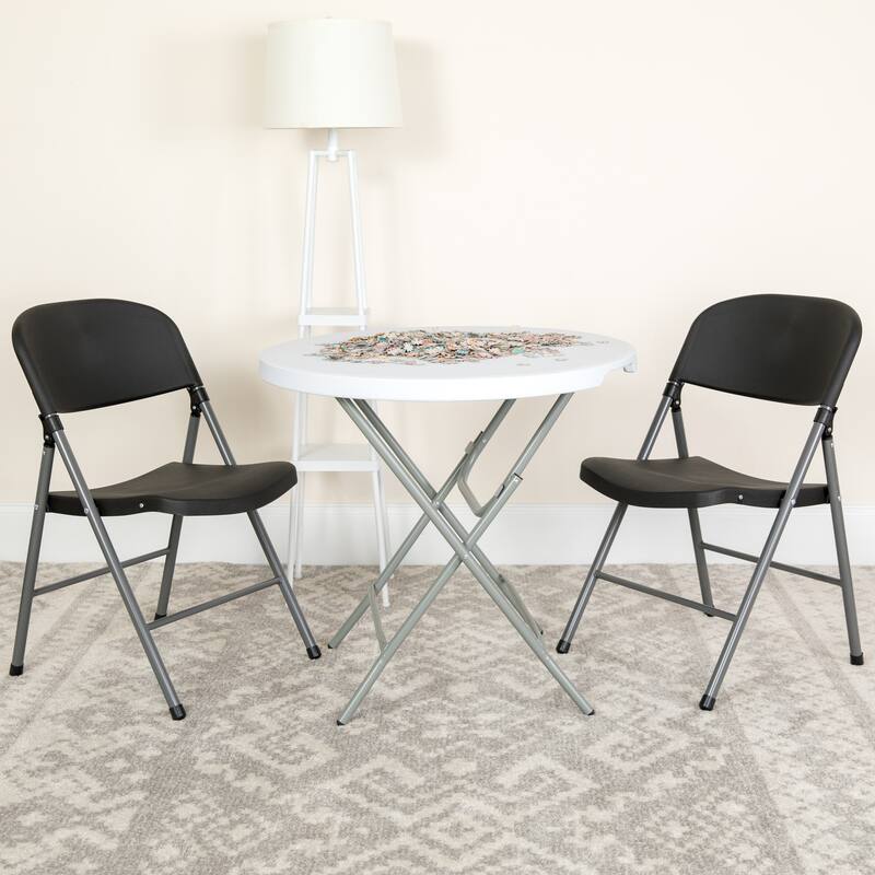 2 PK 330 lb. Capacity Plastic Folding Chair with Charcoal Frame