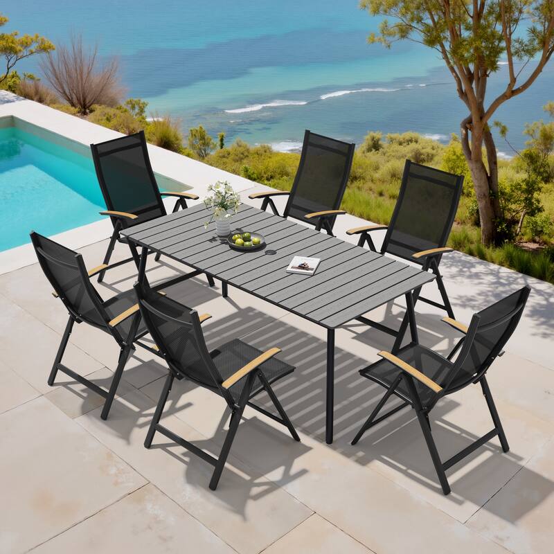7PC VredHom Outdoor Patio Dining Set Folding Chairs and Dining Table - Set of 7