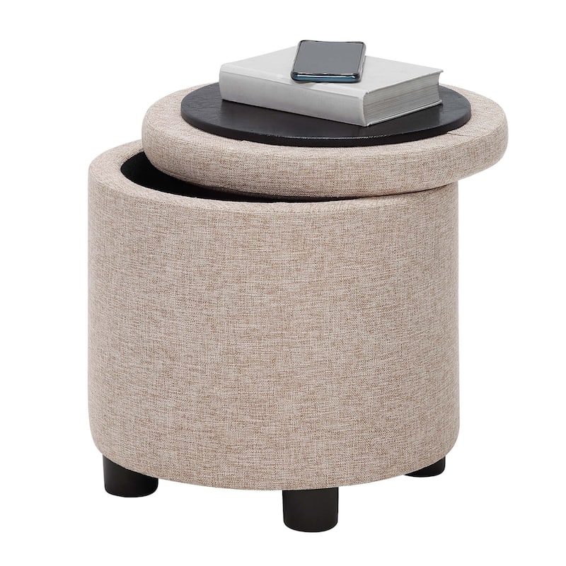 Convenience Concepts Designs4Comfort Round Accent Storage Ottoman with Reversible Tray Lid