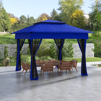 Outsunny 11' x 11' Pop Up Canopy, Outdoor Patio Gazebo Shelter with Removable Zipper Netting, Instant Event Tent w/ 114 Square