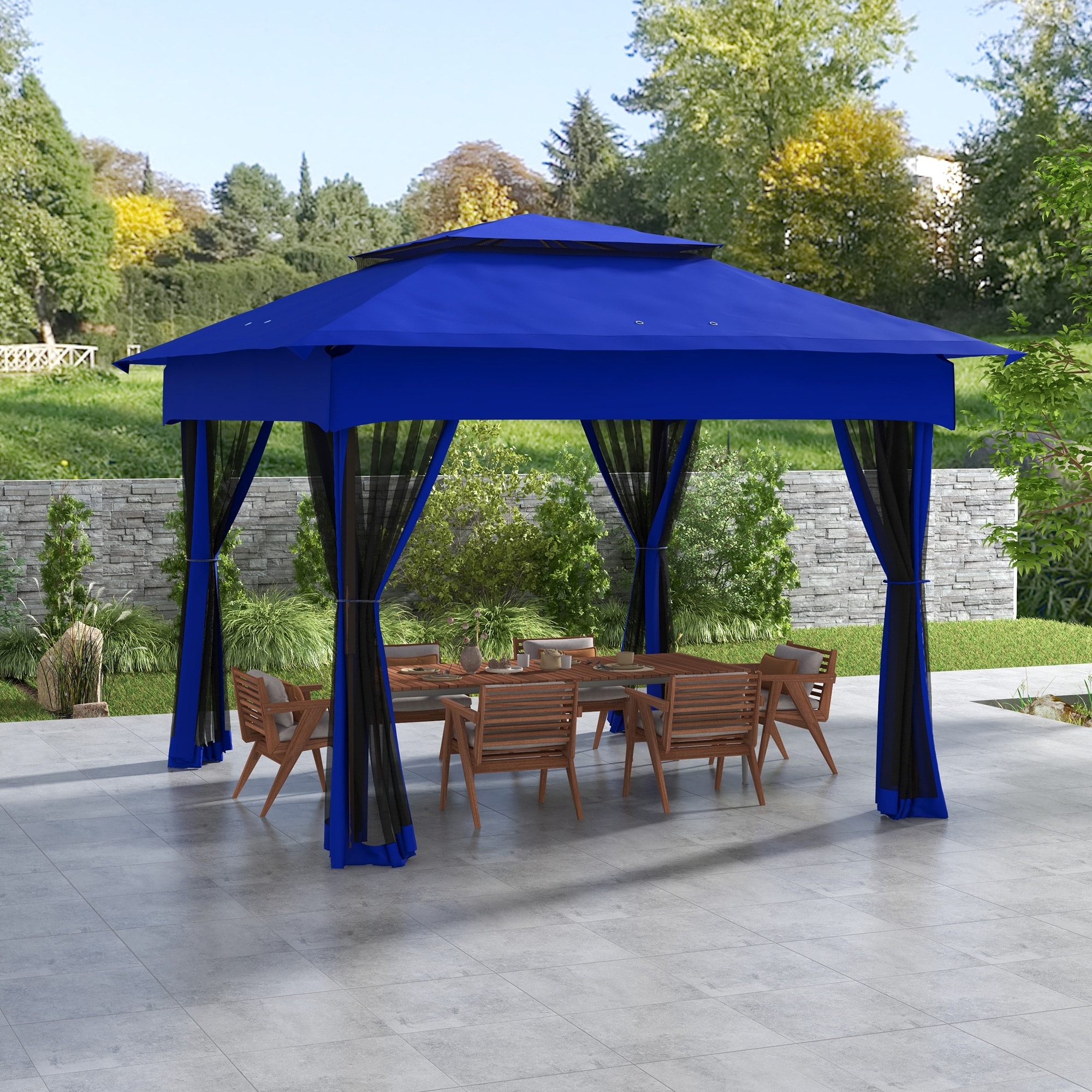 Outsunny 11' x 11' Pop Up Canopy, Outdoor Patio Gazebo Shelter with Removable Zipper Netting, Instant Event Tent w/ 114 Square