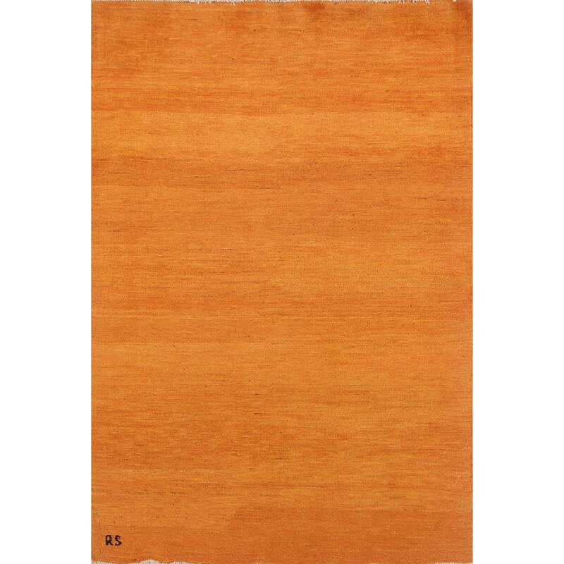 Orange Gabbeh Modern Rug Hand-Knotted Wool Carpet - 4'0"x 5'9"