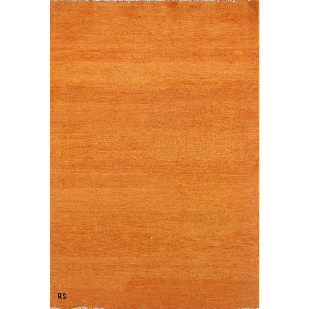Orange Gabbeh Modern Rug Hand-Knotted Wool Carpet - 4'0"x 5'9"