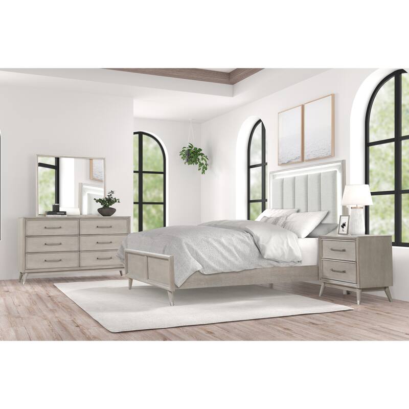 Roundhill Furniture Seluna 6-Piece Bedroom Set with Touch LED Lighting, Gray Oak Finish