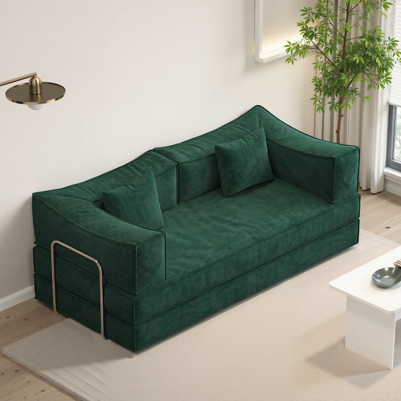 Convertible Pudding Block Sofa, Floor-Standing Sofa Bed with Armrests