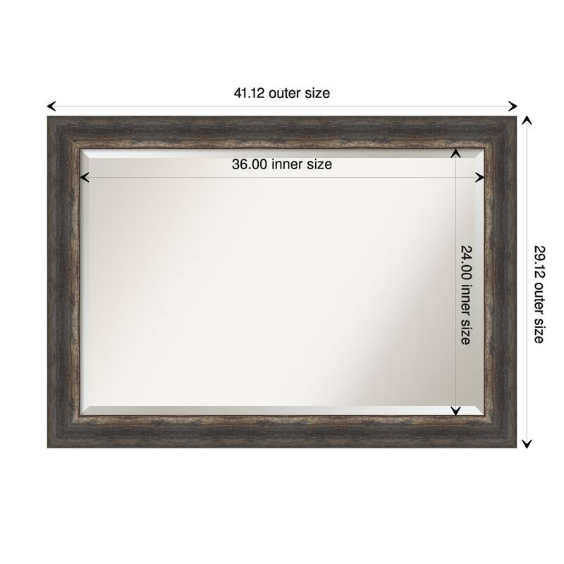 Beveled Wall Mirror - Bark Rustic Char Frame - 41 x 29-inch - Bark Rustic Char