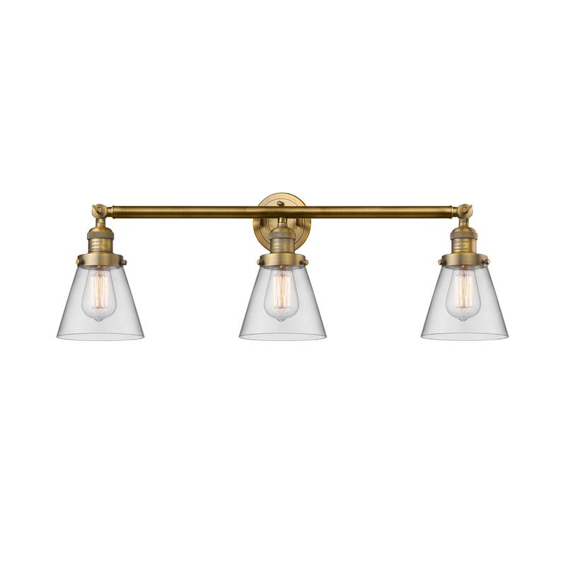 Innovations Lighting Small Cone 3 Light 30" Wide Bathroom Vanity Light - Brushed Brass / Clear