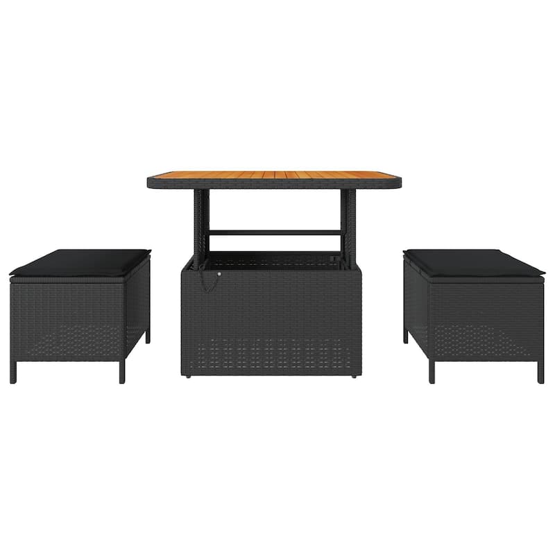 vidaXL 3/4 Piece Garden Dining Set with Cushions Black Poly Rattan Acacia