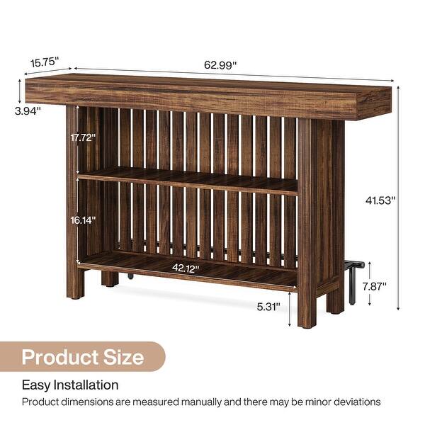 63" Home Bar Unit, Modern 2-Tier Bar Table with Footrest