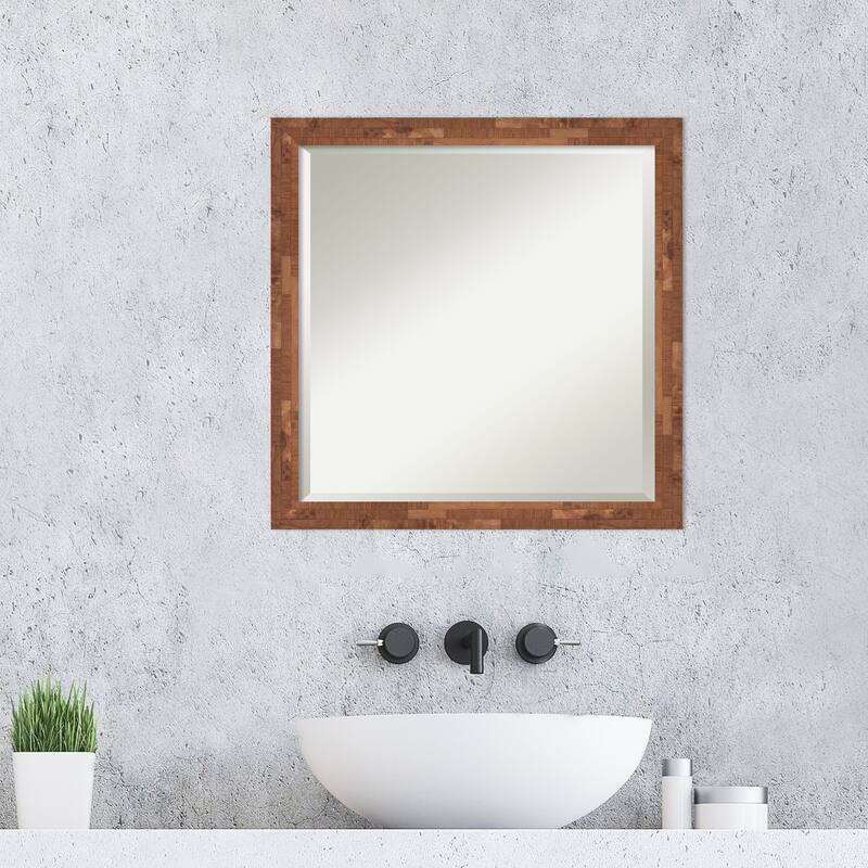 Beveled Wood Bathroom Wall Mirror - Fresco Dark Walnut Frame