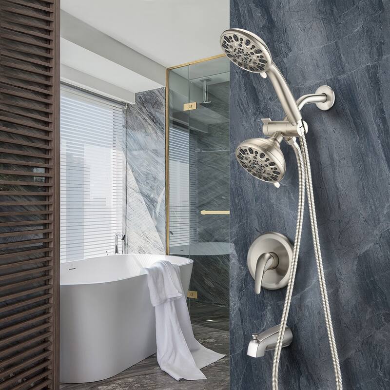 Proox 5 inch High Pressure Dual 2 in 1 Rain Showering Faucet Handheld Combo Set w/ Bathtub Spout