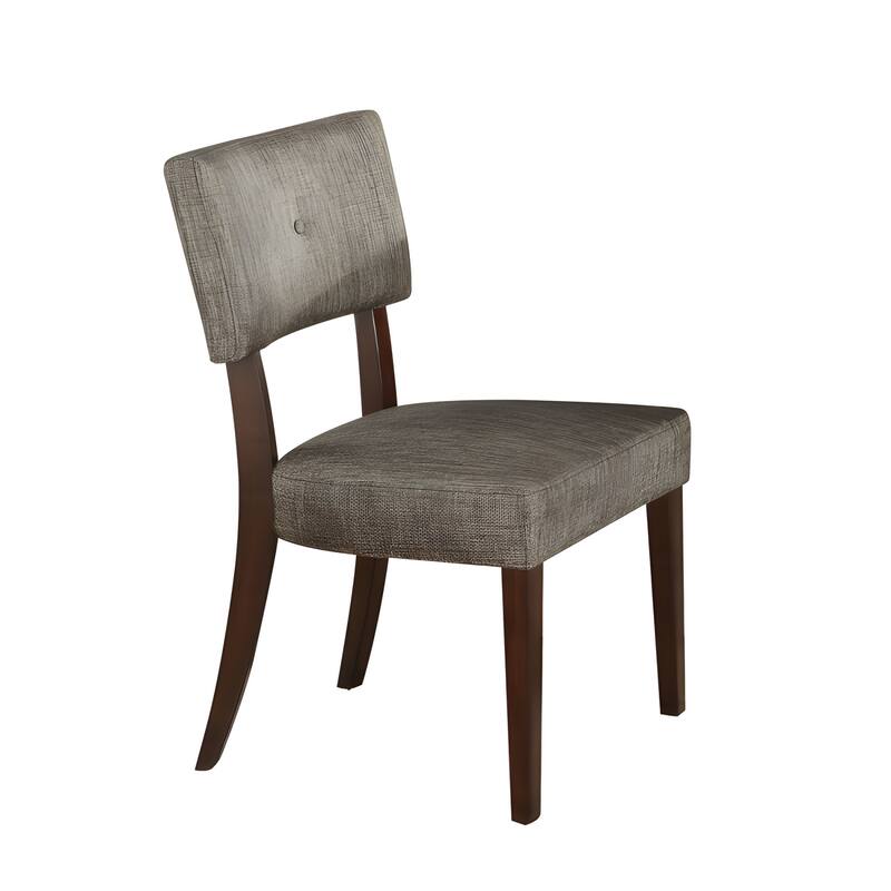 Grey Fabric Brown Wood Dining Side Chairs Tufted Set of 2 - 20" L x 20" W x 36" H