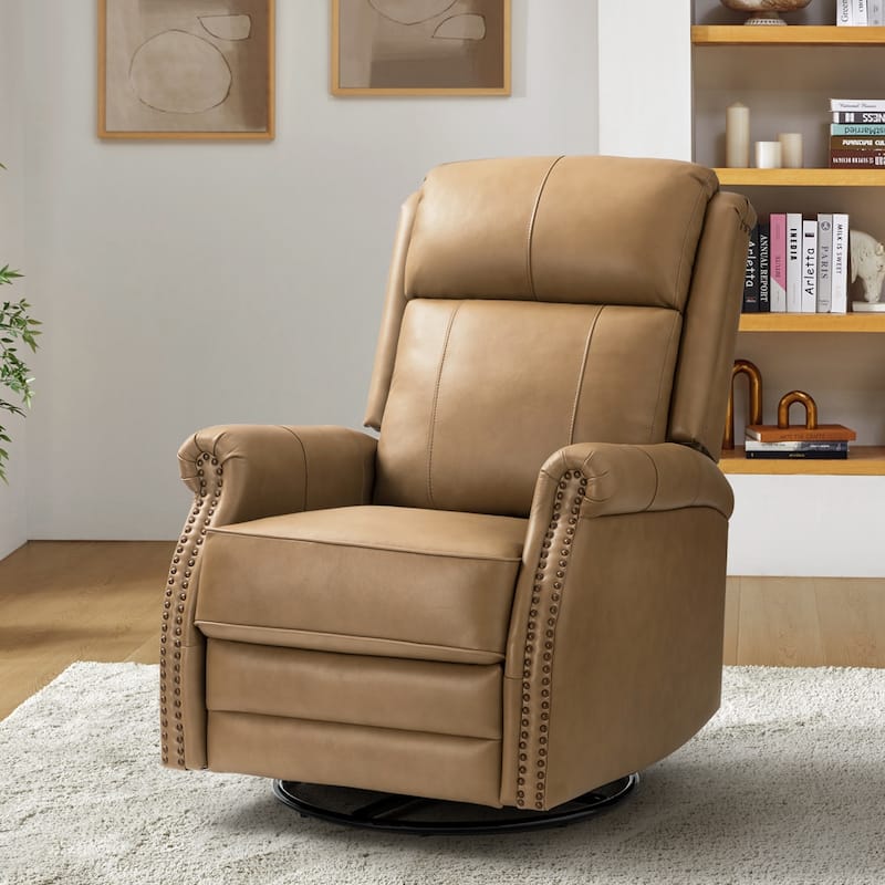 Alina Modern 20''w Genuine Leather Swivel Rocker Nursery Manual Recliner Chair with Rolled Arms by HULALA HOME