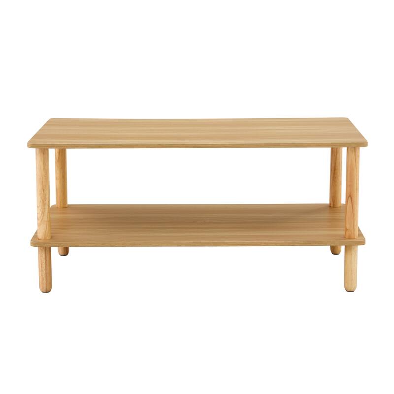 Industrial Style 2-Tier Coffee Table for Living Room, Sturdy MDF & Rubberwood Legs, Easy Assembly