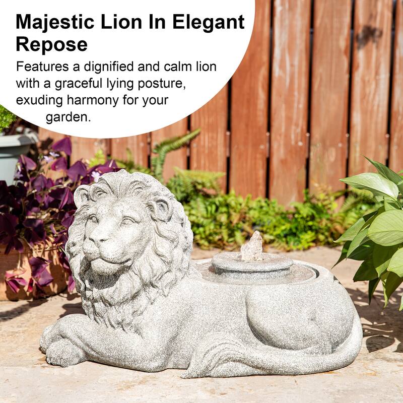Glitzhome 20"L Zen-Style Lying Lion Polyresin Outdoor Fountain with Pump and LED Light