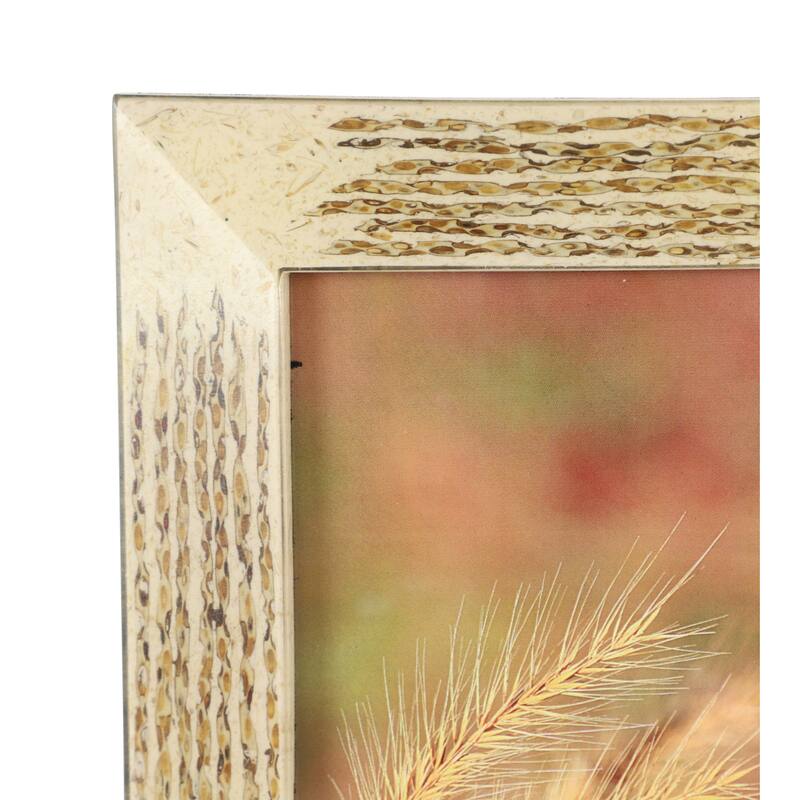 Large Inlaid Beige & Gold Vervain and Sentiment Grass Picture Frame 7.5 x 9