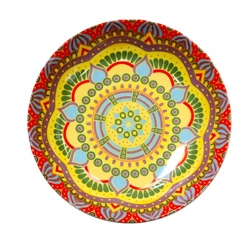 Intricate Floral Pattern Round Stoneware Dinnerware Set in Rose 16 Pieces
