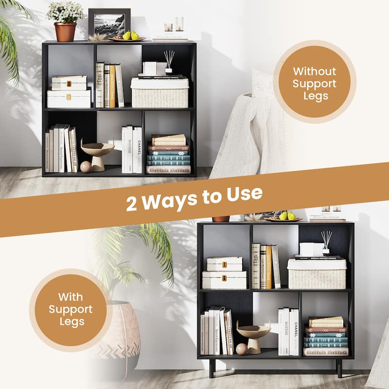 Gymax 2PCS 4 Cubby Open Bookcase 3-Tier Freestanding Bookshelf w/