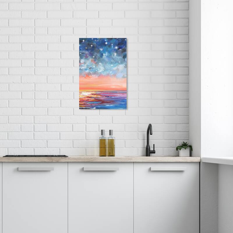Wynwood Studio Canvas Nature and Landscape Night Stars II Blue and Pastel Orange Modern & Contemporary Wall Art Canvas Print - 24 x 16