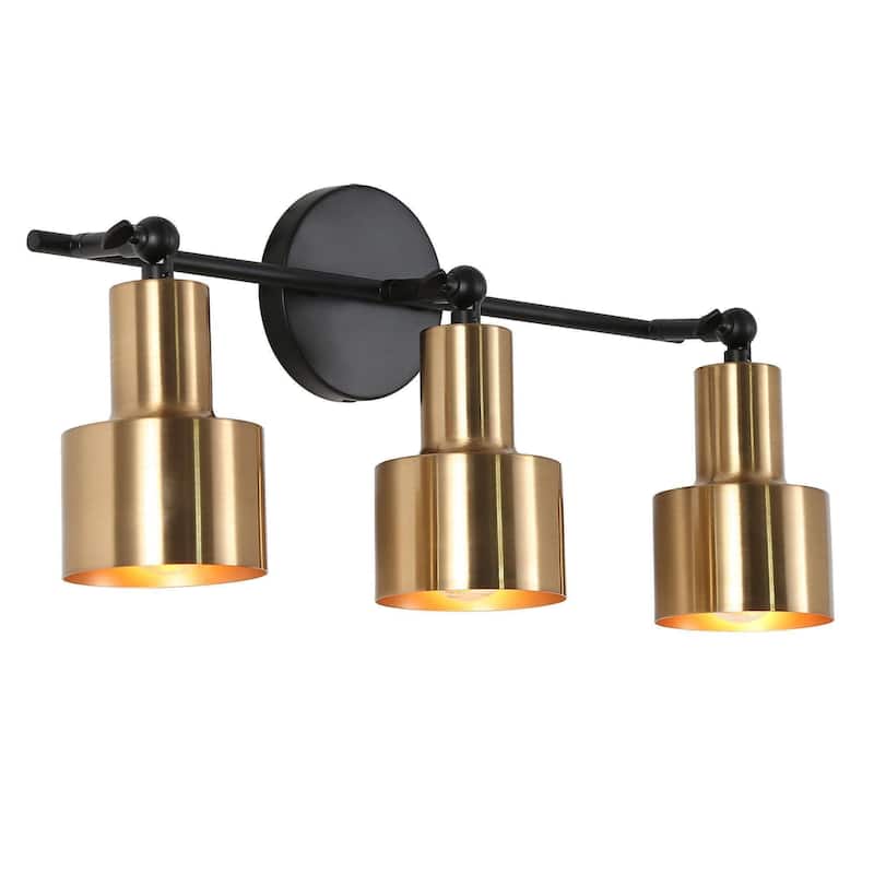 Adjustable Modern Bathroom Vanity Light 3-light Black&Gold Metal Wall Sconce