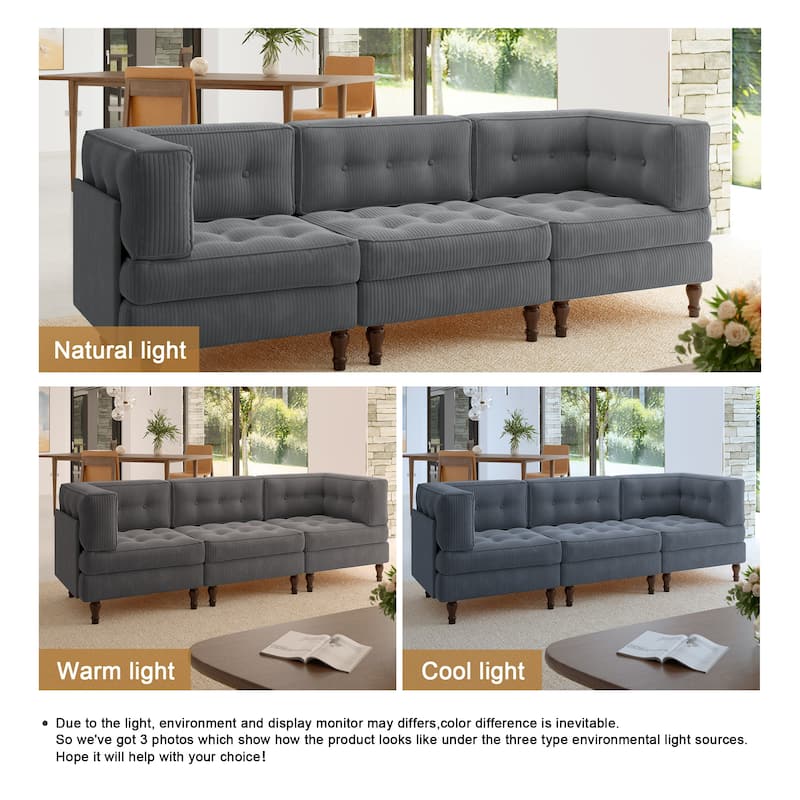 Oversized Modular Sectional Corduroy Fabric Tufted Sofa