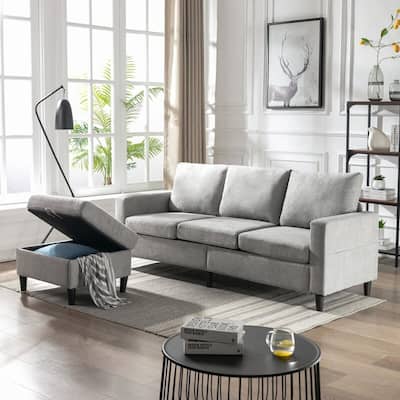 L-Shape Sofa with Movable Ottoman & Handy Side Pocket for Small Space