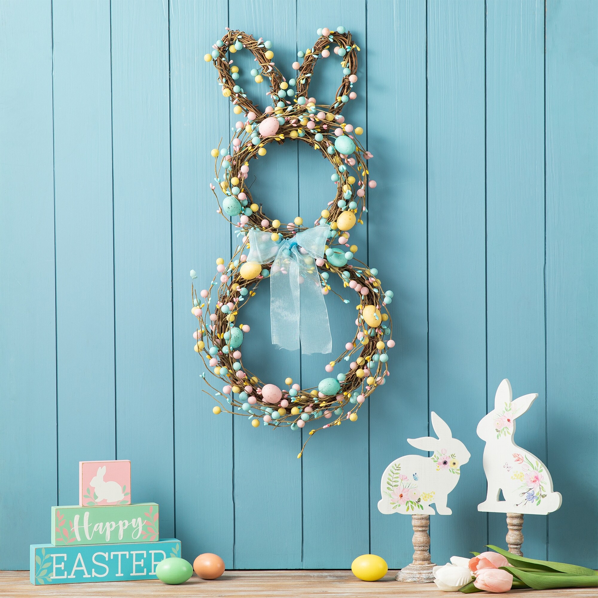 Northlight Colorful Deco Mesh Ribbon Easter Bunny Wreath, 24-Inch, unlit, 1  - Gerbes Super Markets