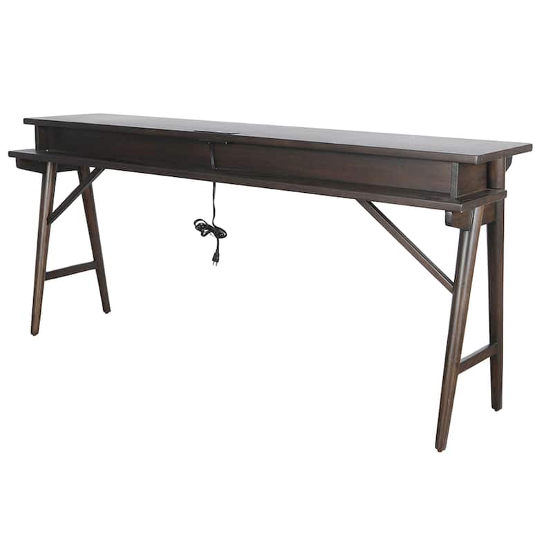 Ameri Console Table with USB Power Pack, 78 Inch Brown Mahogany Wood