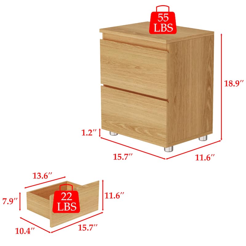 18.9'' Tall 15.7"W 2 - Drawer Nightstand Chest End Table