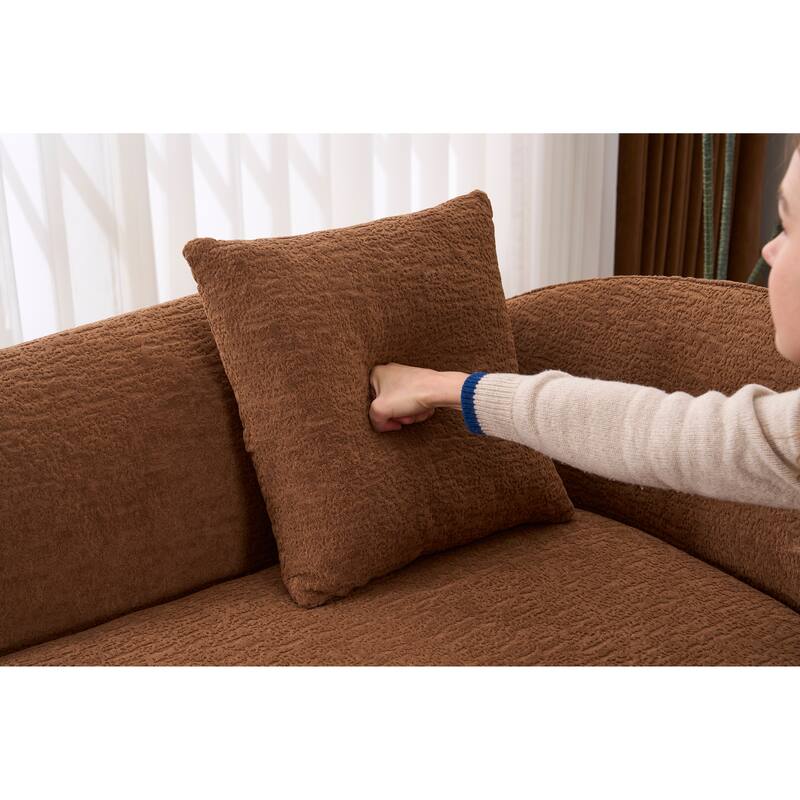 LY-048 Compression Curved Chaise Longue Chair Indoor, Modern Chenille Loveseat Couch