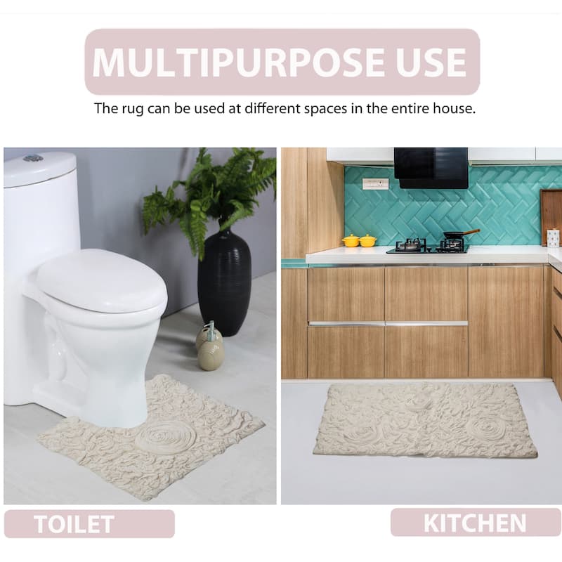 Bell Flower Bathroom Rug, Cotton Soft, Water Absorbent Bath Rug, Non Slip Shower Rug Machine Washable 24"x40" Rectangle