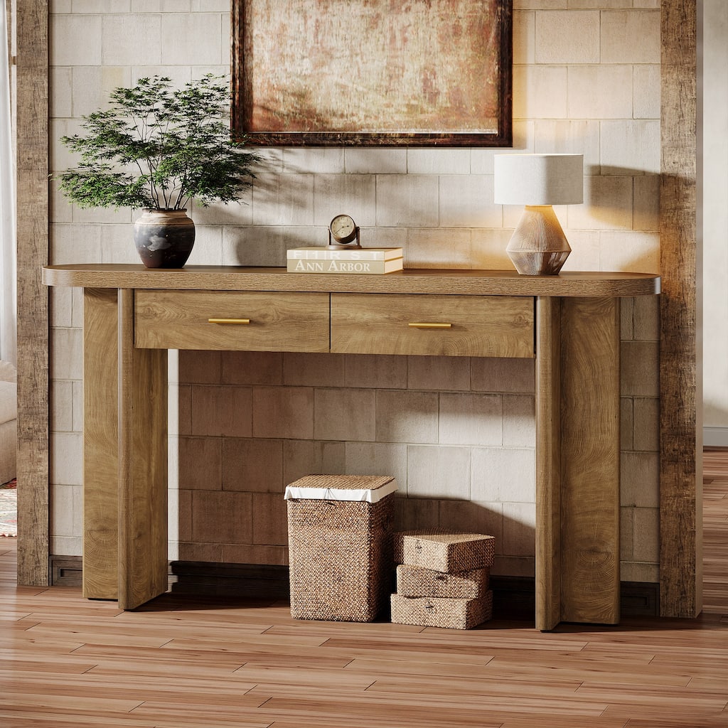 Console Table with Drawers, Entryway Storage Table, Living Room Hallway Entrance Accent Sofa Behind Table