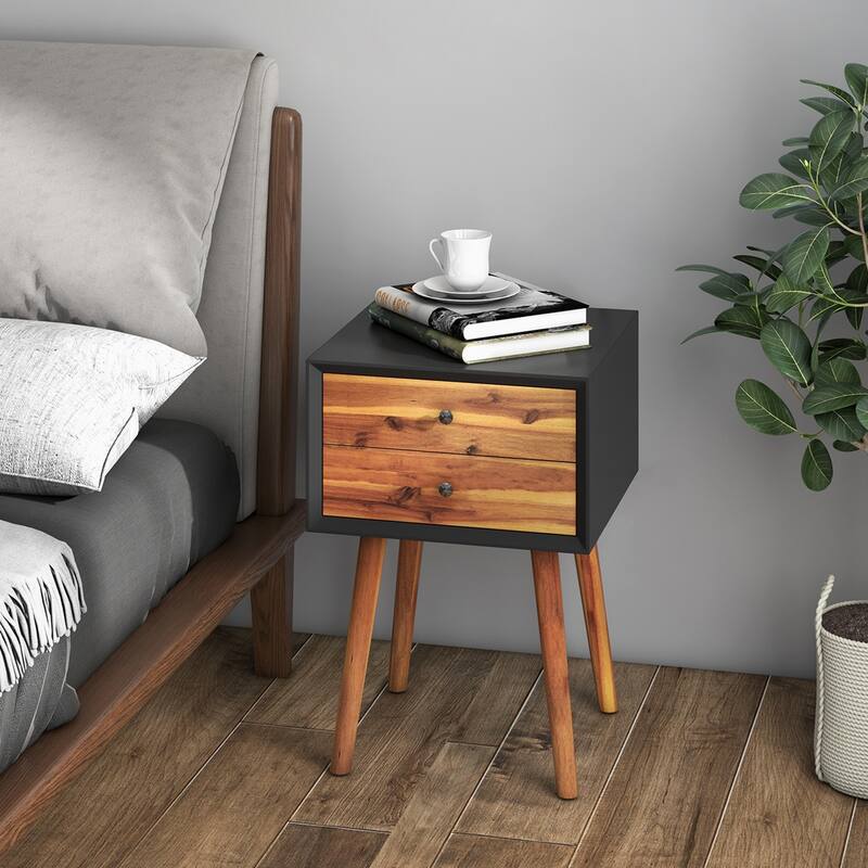Costway End Table W/Drawers and Storage Wooden Mid-Century Accent Side