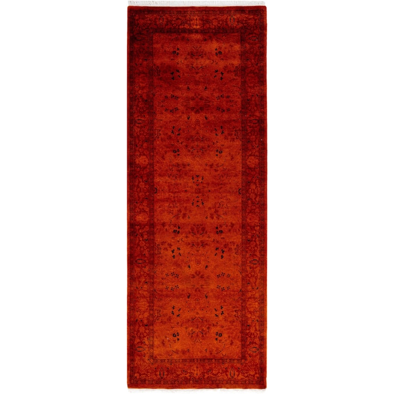 Overdyed One-of-a-Kind Hand-Knotted Area Rug - Orange - 3' 0" x 8' 7"