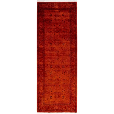 Overdyed One-of-a-Kind Hand-Knotted Area Rug - Orange - 3' 0" x 8' 7"