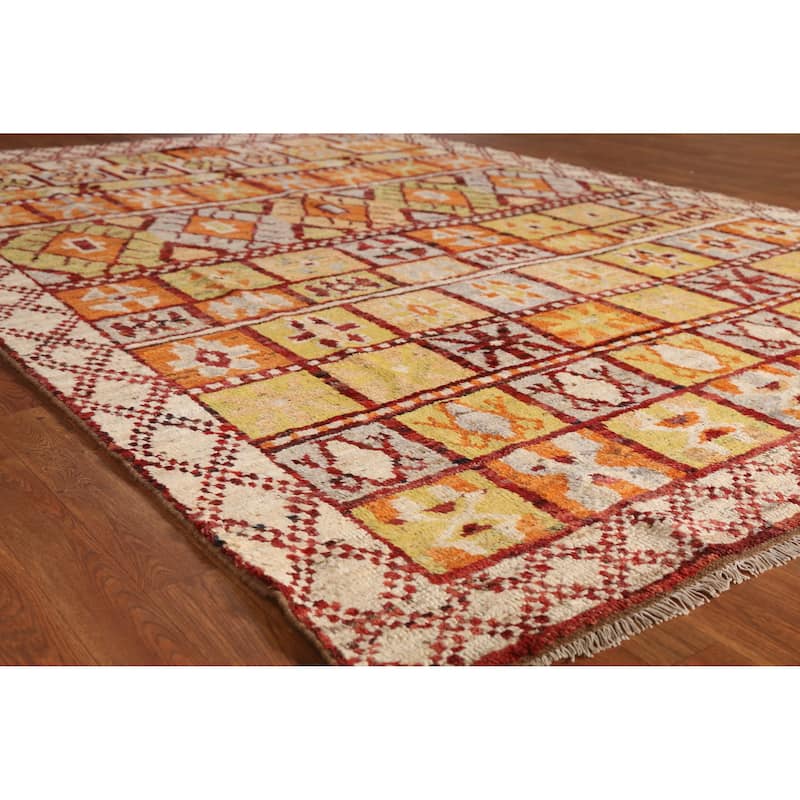 Geometric Moroccan Oriental Rug Handmade Multi-Color Wool Carpet - 6'7" x 9'9" - 6'7" x 9'9" - Multi-Color