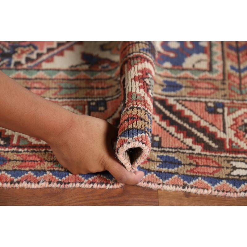 Geometric Pink Hamedan Vintage Persian Area Rug Handmade Wool Carpet - 7'5" x 10'4"