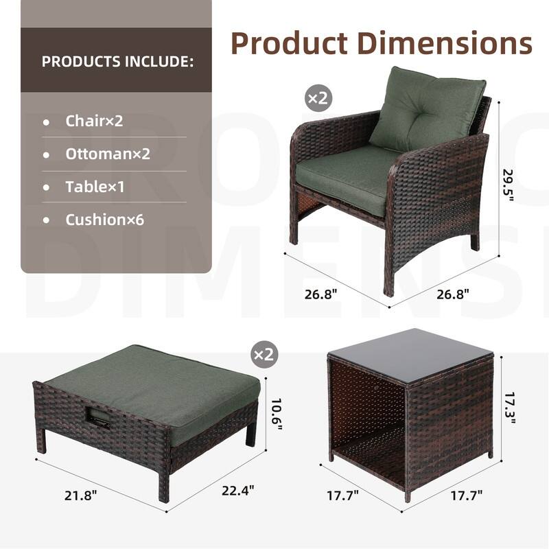 Patio Watcher 5 Piece Outdoor Seating Group with Cushions Brown Wicker Patio Conversation Set with Ottoman