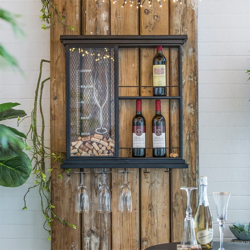 26x5.1x28.3" Floating Wine Bar Shelf w/Glass Holder & Display Shelves