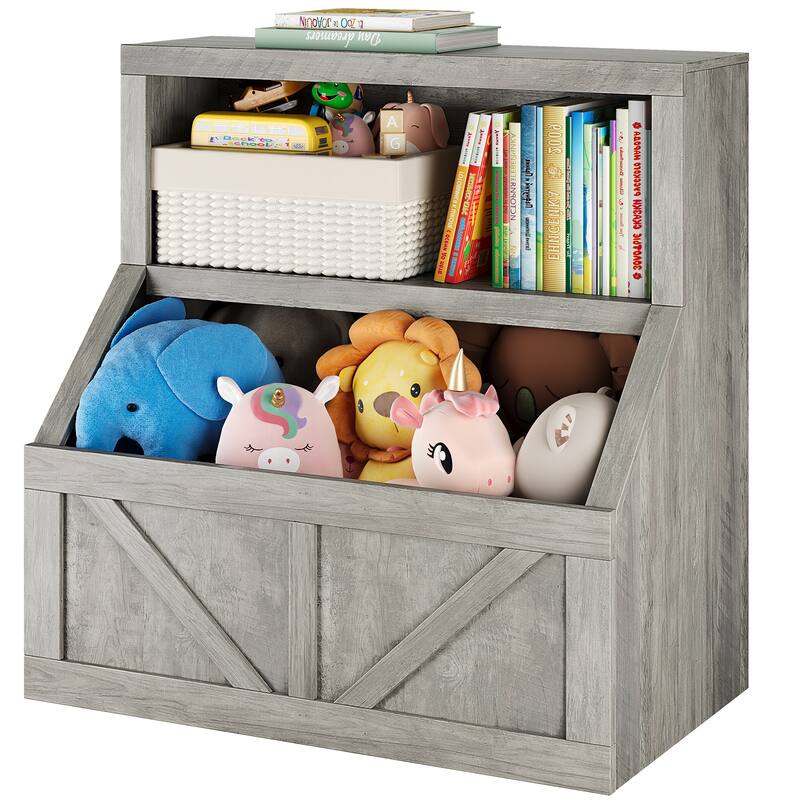 Kids Bookshelf, Wooden Toy Storage Organizer with Cubby