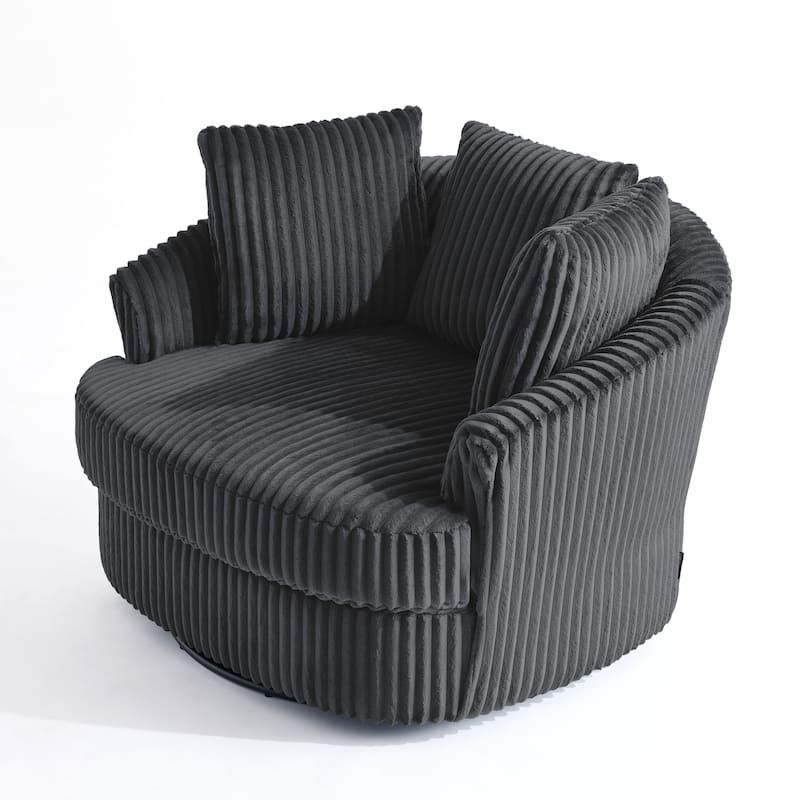 2 Set Oversized 43" W Plush Corduroy Swivel Barrel Chair with Pillows