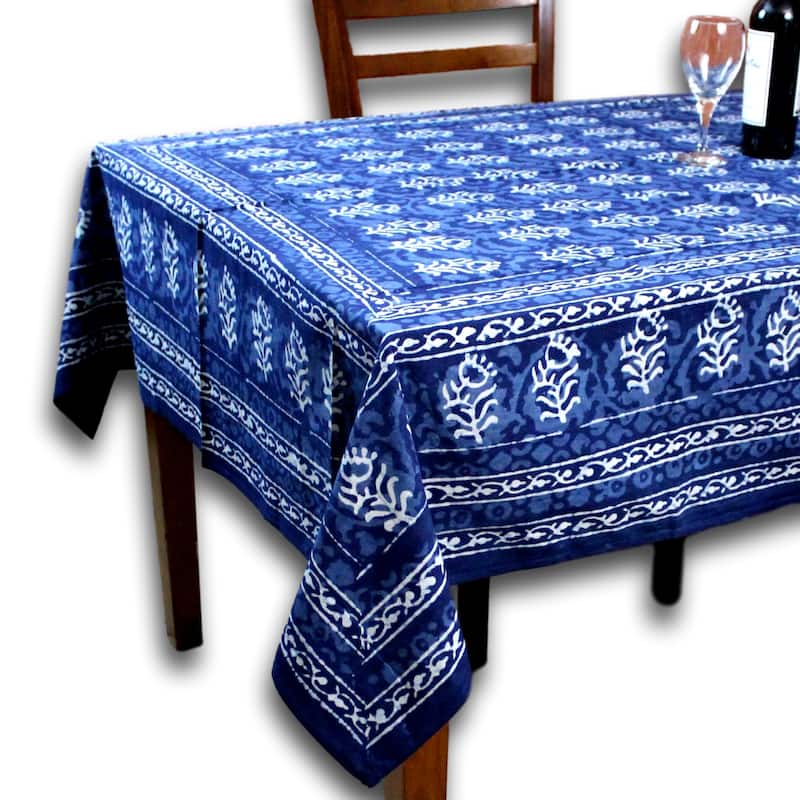 Regal Block Print Cotton Dabu Floral Tablecloth Collection