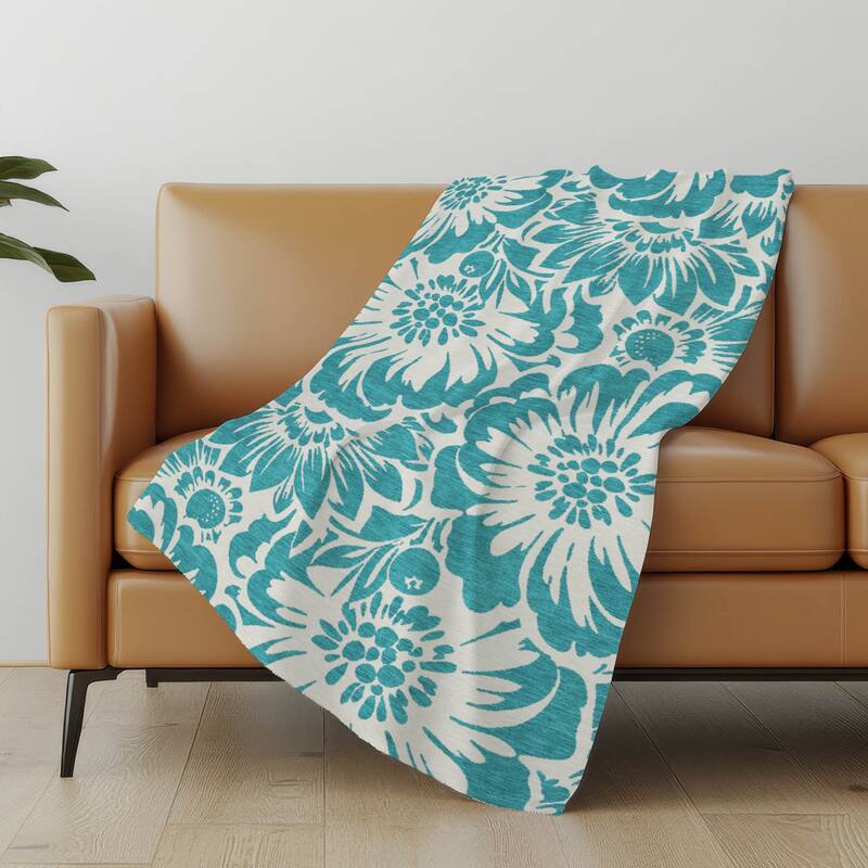 Premium Machine Washable Modern Floral Sherpa Throw Blanket