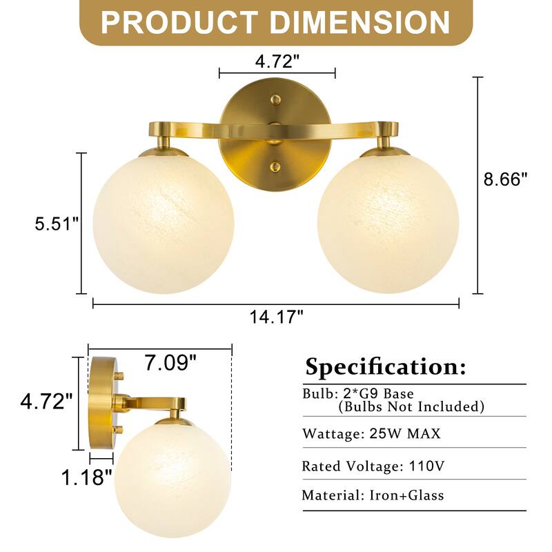 Modern Vanity Light with Frosted Seeded Glass Globes for Bathroom
