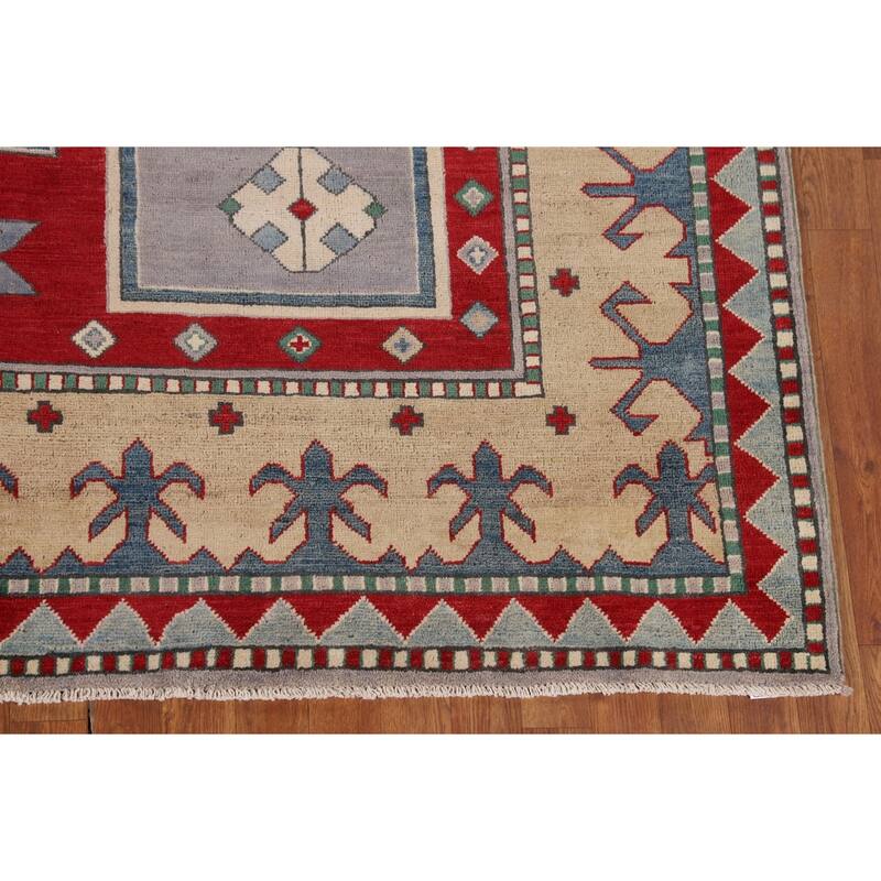 Gray Kazak Oriental Area Rug Dining Room Hand-Knotted Wool Carpet - 6'11" x 9'3"
