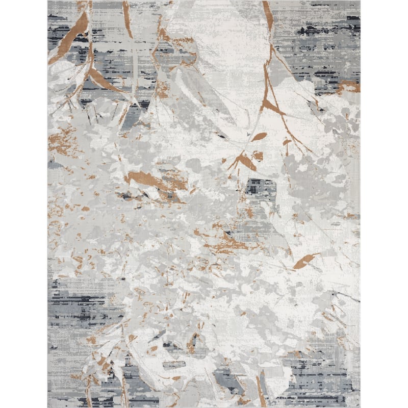 N Natori Bliss Abstract Floral Silver/Gold Modern Area Rug