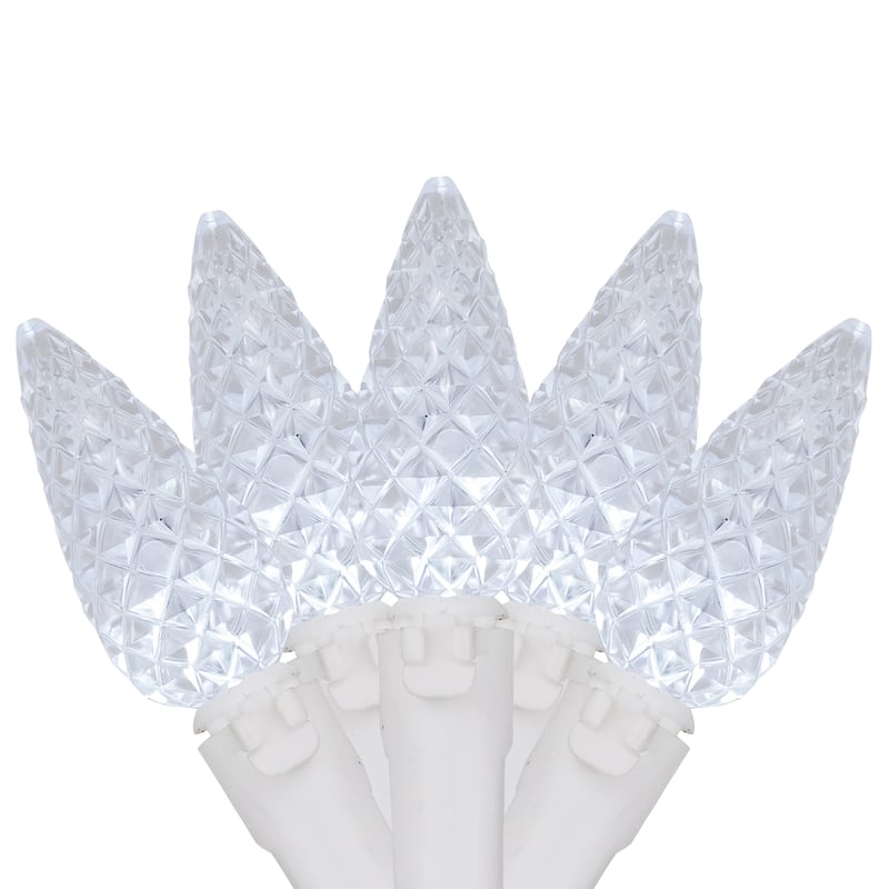 LED Faceted C6 Christmas Lights - Pure White - 23' White Wire - 70ct